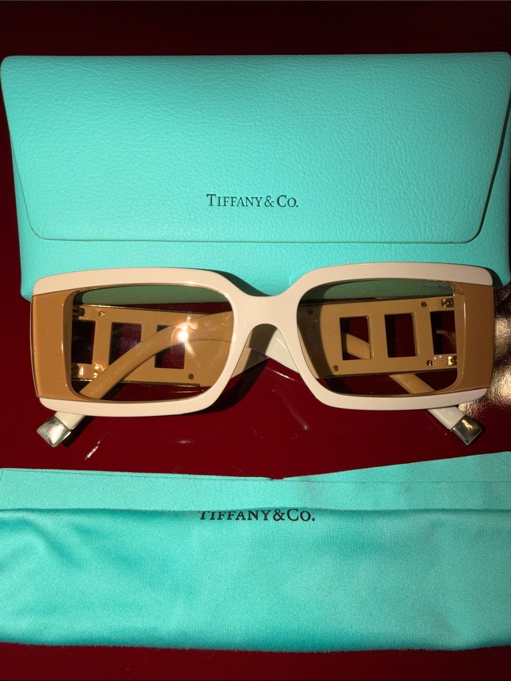 Tiffany & Co. Women's Beige and Gold Rectangular Sunglasses